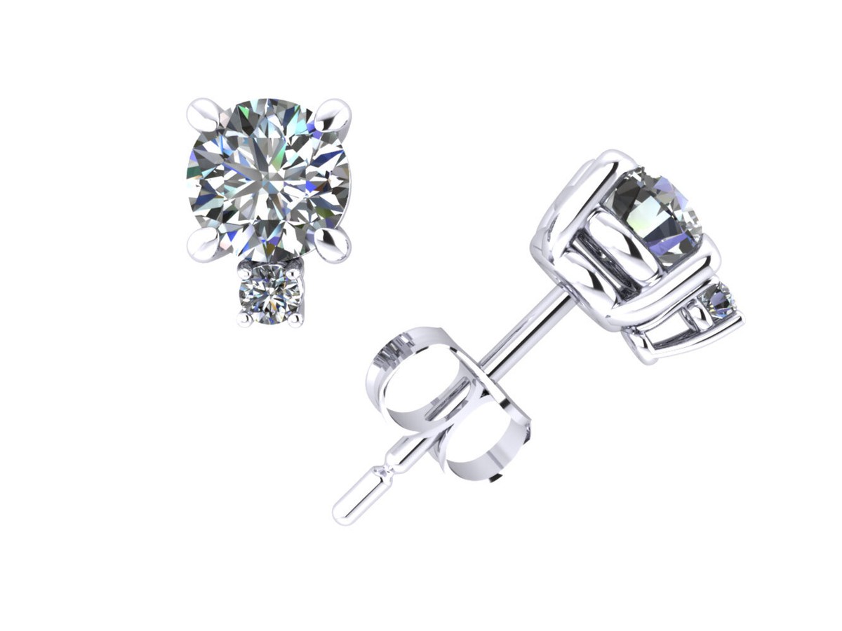 0.78Ct Round Cut Diamond Stud Earrings with Accents 14k