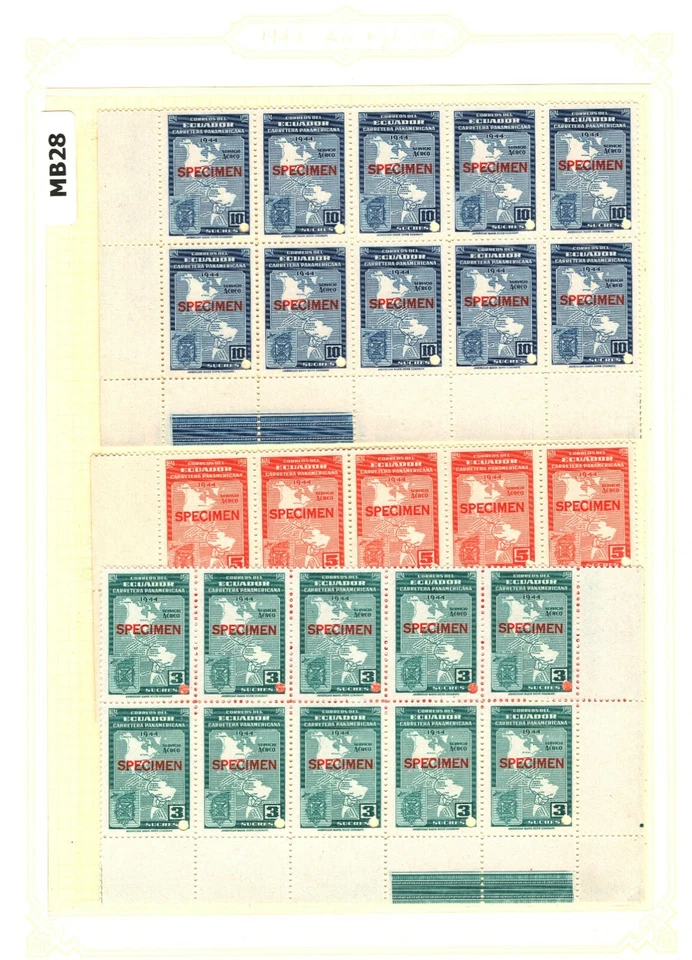 Selos de correio aéreo do Equador {30} 1944 ESPÉCIME 3s-10s blocos MAPS de altos valores UM MB28 - Imagem 2 de 4