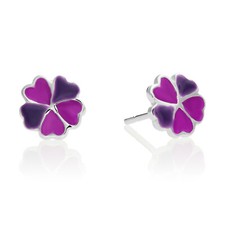925 Sterling Silver Baby Clover Enamel Stud Earrings Push-back Sleeper Studs