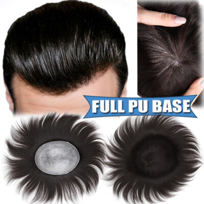 125% Full PU Base Virgin Human Hair Replacement Mens Toupee Hairpiece Wig 8''*10''