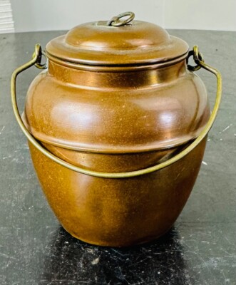 Sweden 1932 Antique Hand Forged Copper Pot Miniature Kitchen Utensil Round Lid