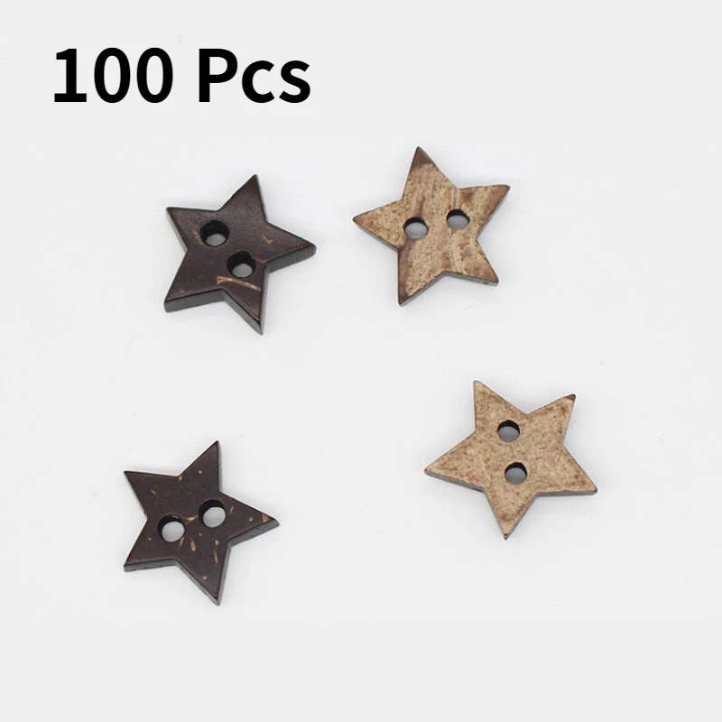 100x Coconut Shell Buttons 2-hole Five-pointed Star Sewing Crafts 15mm Kit Multi - Image 4 of 4