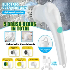 Electric Spin Scrubber 360° Cordless Scrubber Cleaning Brush with 5 Brush Heads