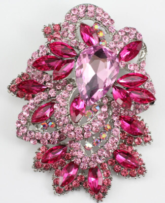 Pink Fancy Austrian Rhinestone Crystal Designer Bridal Wedding Brooch Pin