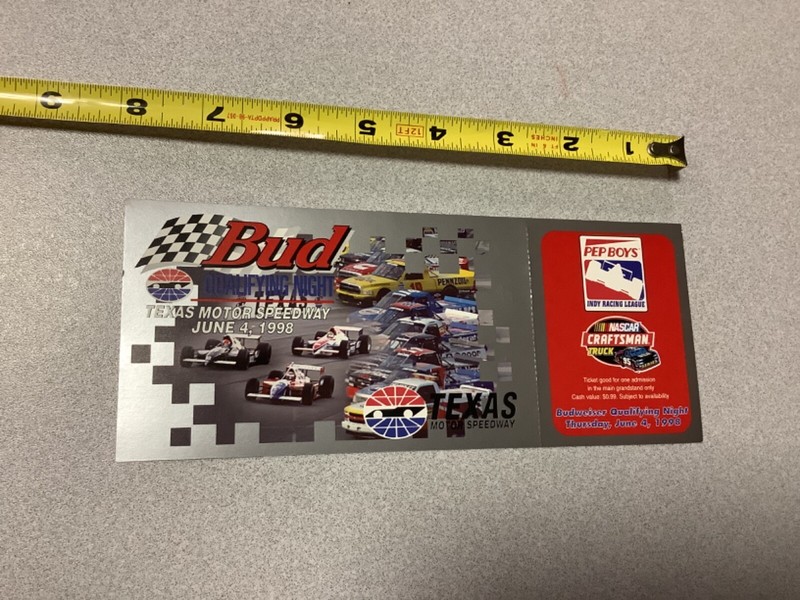1998 Texas Motor Speedway full admission ticket, qualifying night June 4, 1998