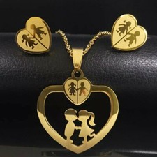 Fashion Women Stainless Steel Gold Heart Jewelry Set
