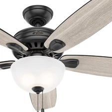 Hunter Fan 52 inch Casual Matte Black Indoor Ceiling Fan with Light Kit 5 Blades