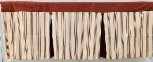 VINTAGE NEW Brick Red Striped Lined Box Pleat Valance 42W16L 100% Cotton
