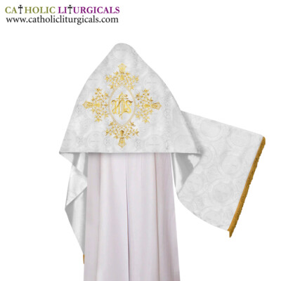 New White Humeral Veil with IHS Embroidery, Voile Huméral, Velo omeral
