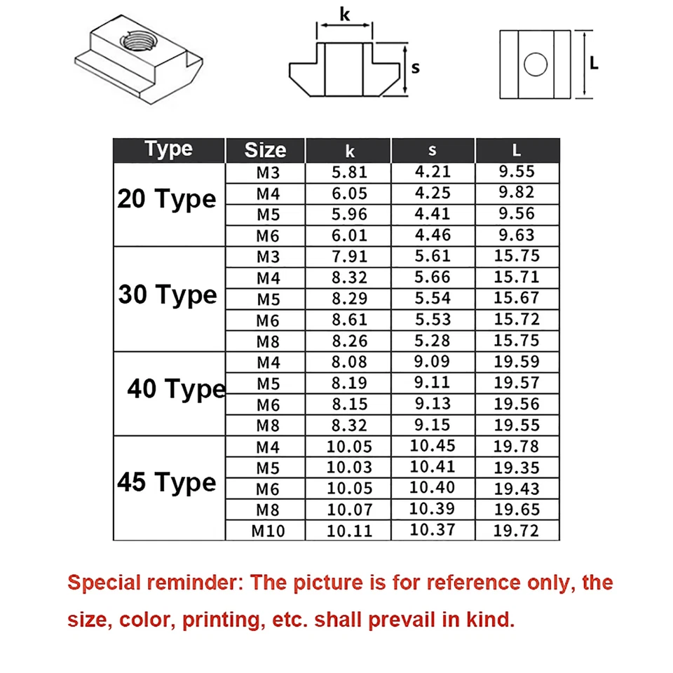 Gleitmutter T-Nut Nutensteine M3/4/5/6/8 für 20-45 Aluprofil Profil Nut,Verzinkt - Bild 3 von 4