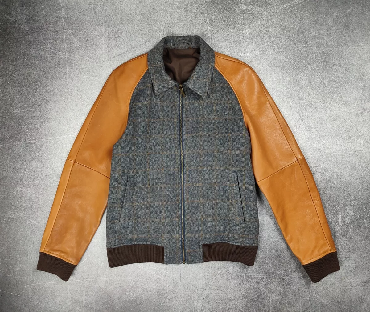 Wool jacket with leather hotsell sleeves