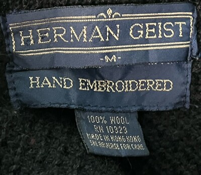 Vintage Herman Geist Wool Fair Isle Sweater Hand Embroidered Black