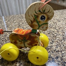 Vintage Fisher Price 617 Prancy Pony Springy Head Tail Wooden Pull Toy works 