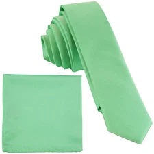 New Polyester Men's 1.5" skinny Neck Tie & hankie set solid formal aqua green