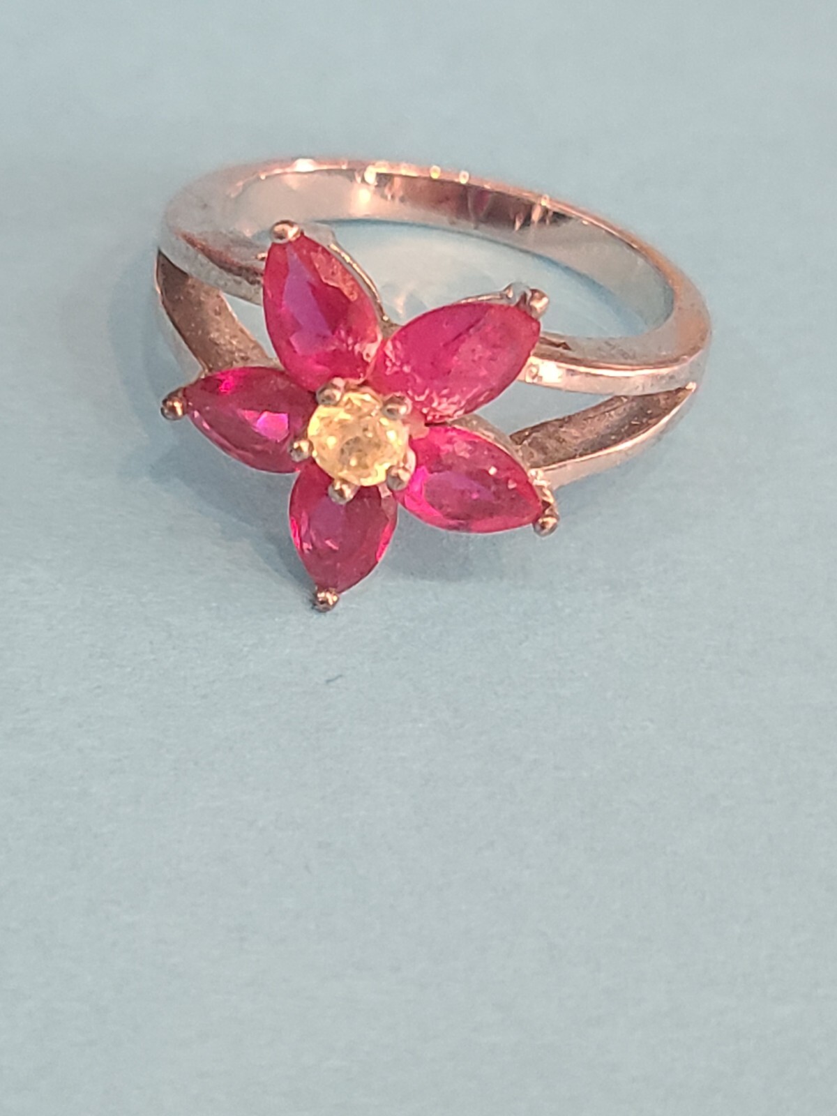 Floral possibly lab created ruby ring plated size… - image 1