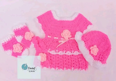 0-3 Months Newborn Baby Girl Crochet Knit Wool Frock Layered Tutu Knee Dress Hat