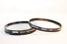 TWO 2 Sunpak 62mm filters UV & Circ polarizer for Canon Nikon Sigma Tamron lens