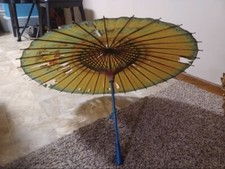 Vintage Asian Parasol/Umbrella Made Of Bamboo And Rice Paper Hand Painted