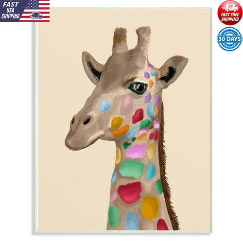 Giraffe Rainbow Spots Wall Art Kids Bedroom Playroom Decor Indoor Artwork New