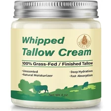 Beef Tallow for Skin, Organic Grass Fed Whipped Beef Tallow Moisturizer Nourishe