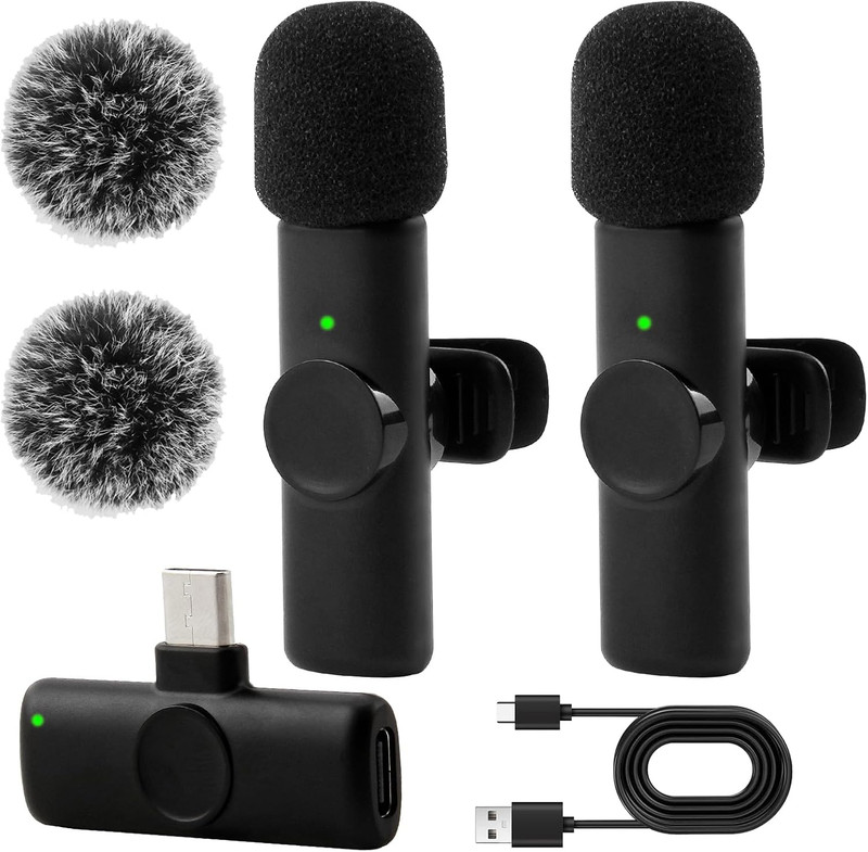 Wireless Lavalier Microphone USB C Clip-On Lapel Mic for Iphone 17/16/15 Android