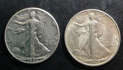 1944 & 1945S WALKING LIBERTY 1/2 Dollars - 90% Silver  AU+                 #5617