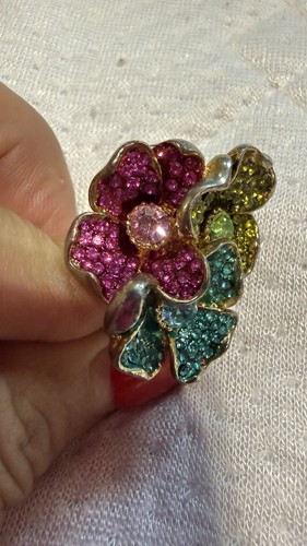 Swarovski Mixed Cuts, Multicolored vibrant Flower Ring Size 60 / 8 3/4 - Picture 5 of 24