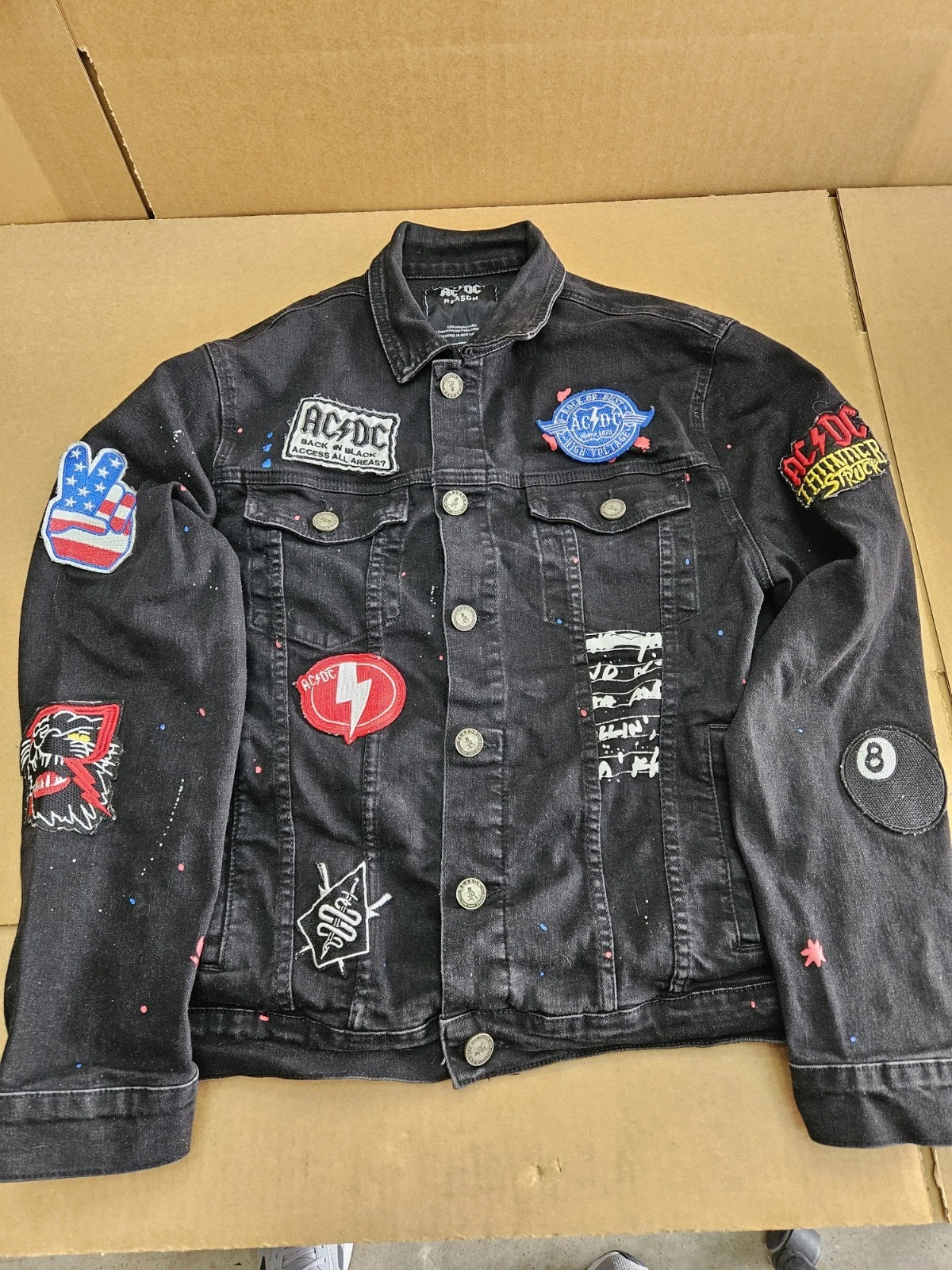 AC/DC x Reason 1981 World Tour Black Distressed Denim Graphic Jacket MEDIUM  image 2
