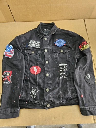 AC/DC x Reason 1981 World Tour Black Distressed Denim Graphic Jacket MEDIUM  image 2