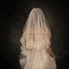 Two Layer Fingertip Short Wedding Veil with Appliques Edge Comb Customized