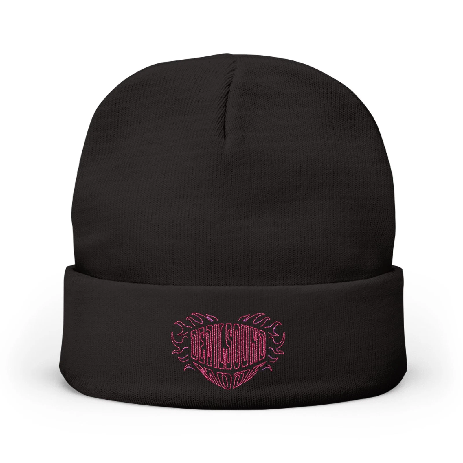 Pink Skull Heart Knit Beanie | Embroidered Skull Heart Beanie