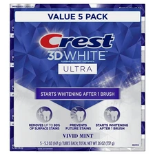 Crest 3D White Vavid Mint Ultra Whitening Toothpaste 5.2oz 5 Pack Free Shipping