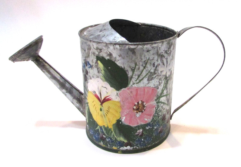 Miniature 3" Vintage Hand Painted Galvanized Tin Plant Sprinkler Watering Can