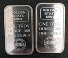 2x 1 Ounce Silver Golden State Mint .999 Silver Bars GSM Logo Back
