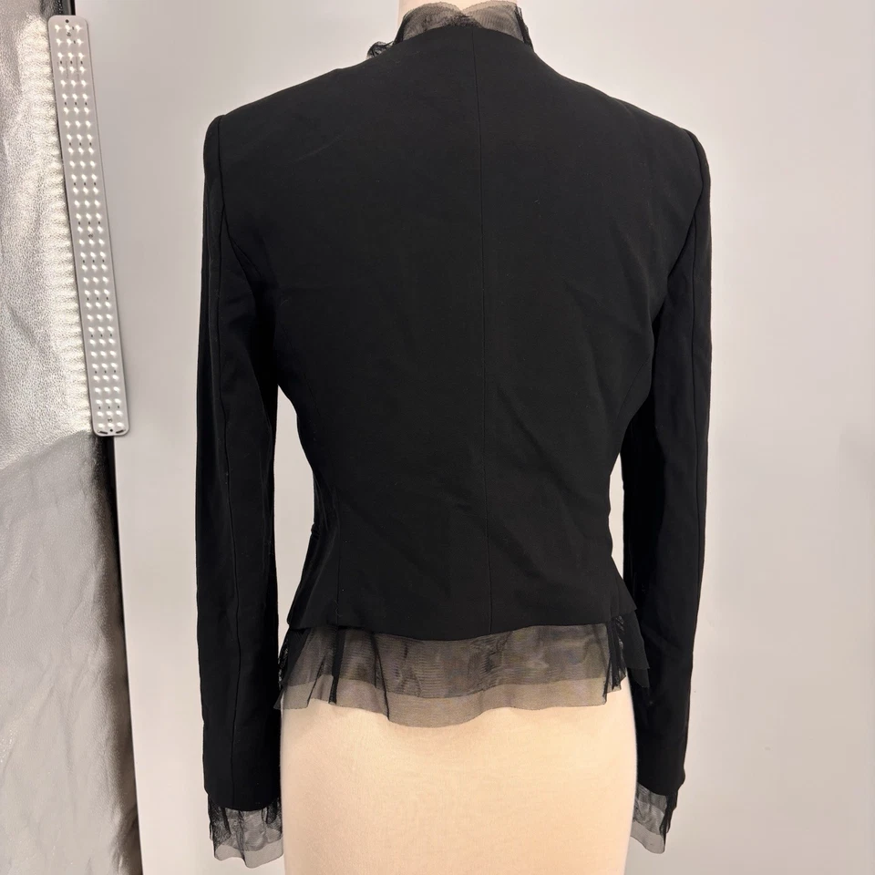 Blazer BCBG Max Azria Talla XS Chifón Ribete Chaqueta Botón Único Negro Foto 3 de 4