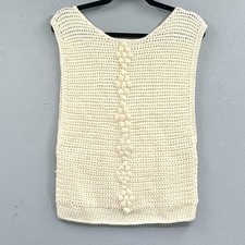 VTG Crochet Sweater Vest Women Sz S/M Cream Boho Cottagecore Neutral Capsule USA