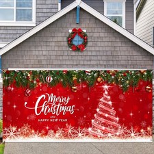 Christmas Garage Door Cover 7 x 16 ft Winter Xmas Garage Backdrop Banner Decorat