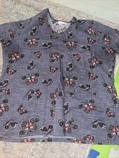 Scrub Star Women  s Scrub Top Shirt Size Large Butterflies Purple