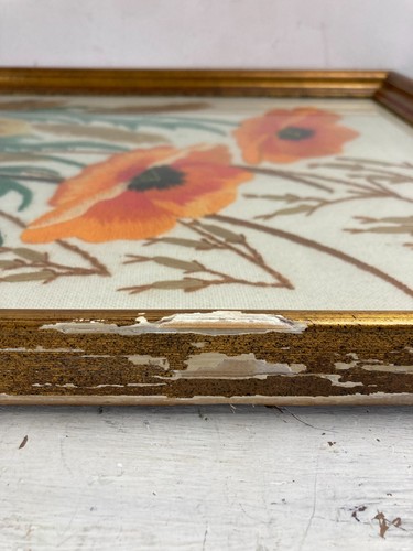 Vintage Crewel Embroidery Picture Wall Art Orange Poppies Floral Gallery Wall - Picture 12 of 13