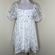 BaeVely Babydoll Dress Small White Embroidered Mini Whimsical Fairy Coquette New