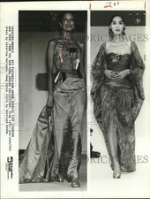 1986 Press Photo Carolina Herrera and Carolyn Rohem evening dresses - noc76530