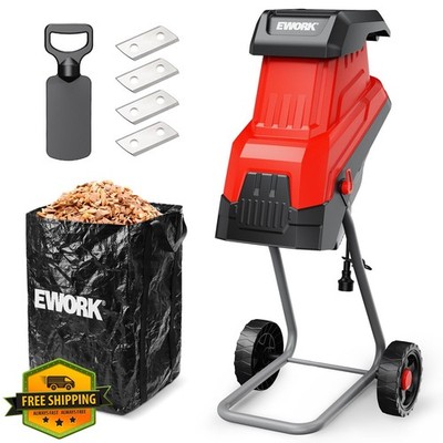 EWORK 15-Amp Electric Wood Chipper Shredder 1.77 Inch Capacity Brushless Motor