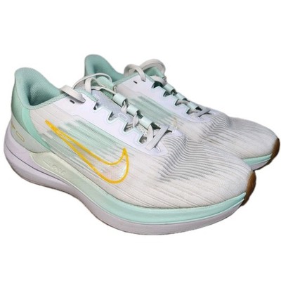 NIKE Air Winflo 9 Running Shoes Womens 8.5 White Green Yellow Athletic Sneakers