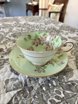 Tuscan English Bone China Cup & Saucer Light Green Cherry Blossoms