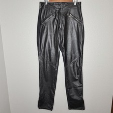 VTG Y2K Harley Davidson Womens Leather Moto Pants Stretch Back Zip Ankle 14