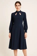 Modcloth Navy Keyhole Midi Dress Sophisticated Demure Wedding Guest Career 10