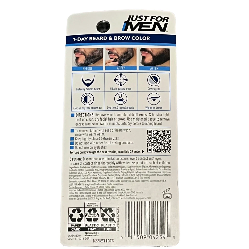 Just For Men 1 Día Barba y Cejas Color Marrón Más Oscuro/Negro Cepillo-In Lavado Foto 2 de 2