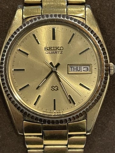 VTG Seiko SQ Watch Men 36mm Gold Dial Gold Tone Round 6923-8080 Parts Or Repair