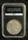 1927-P Peace Silver Dollar Circulated In Slab From Private Collection Ungraded