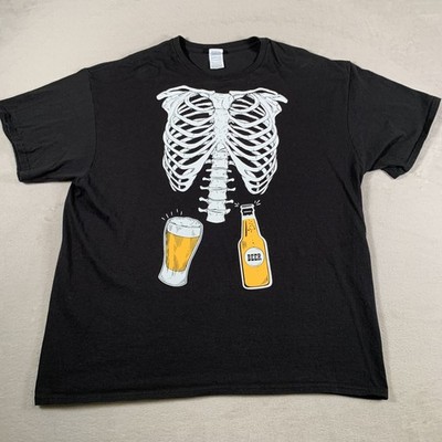 VTG Skeleton Beer Shirt Mens 2XL Black Funny Halloween Delta Pro Weight Graphic